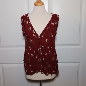 American Eagle Burgundy Floral Top